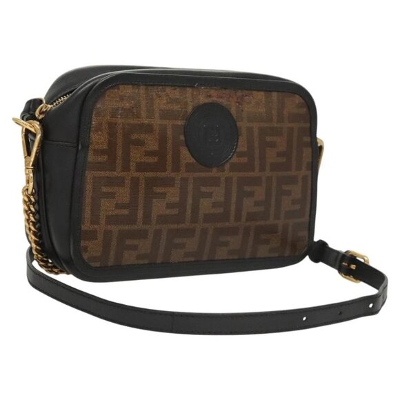 FENDI Zucca Canvas Chain Shoulder Bag Brown Black gold Auth 122115 - Picture 1 of 16